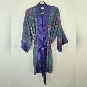 Victoria's Secret Vintage Gold Label Floral Rich Green/Purple/Burgundy Robe, O/S
